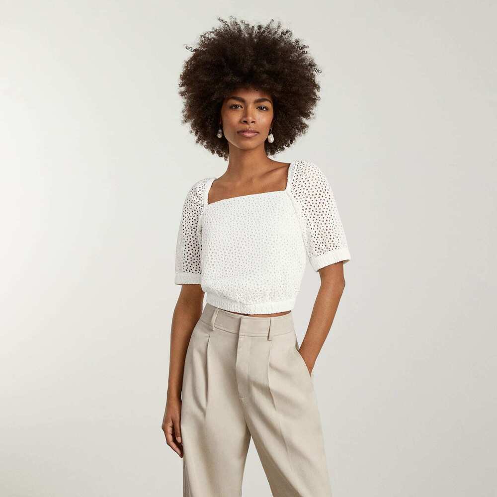 Everlane The Eyelet Puff Sleeve Top White Base - Size M
